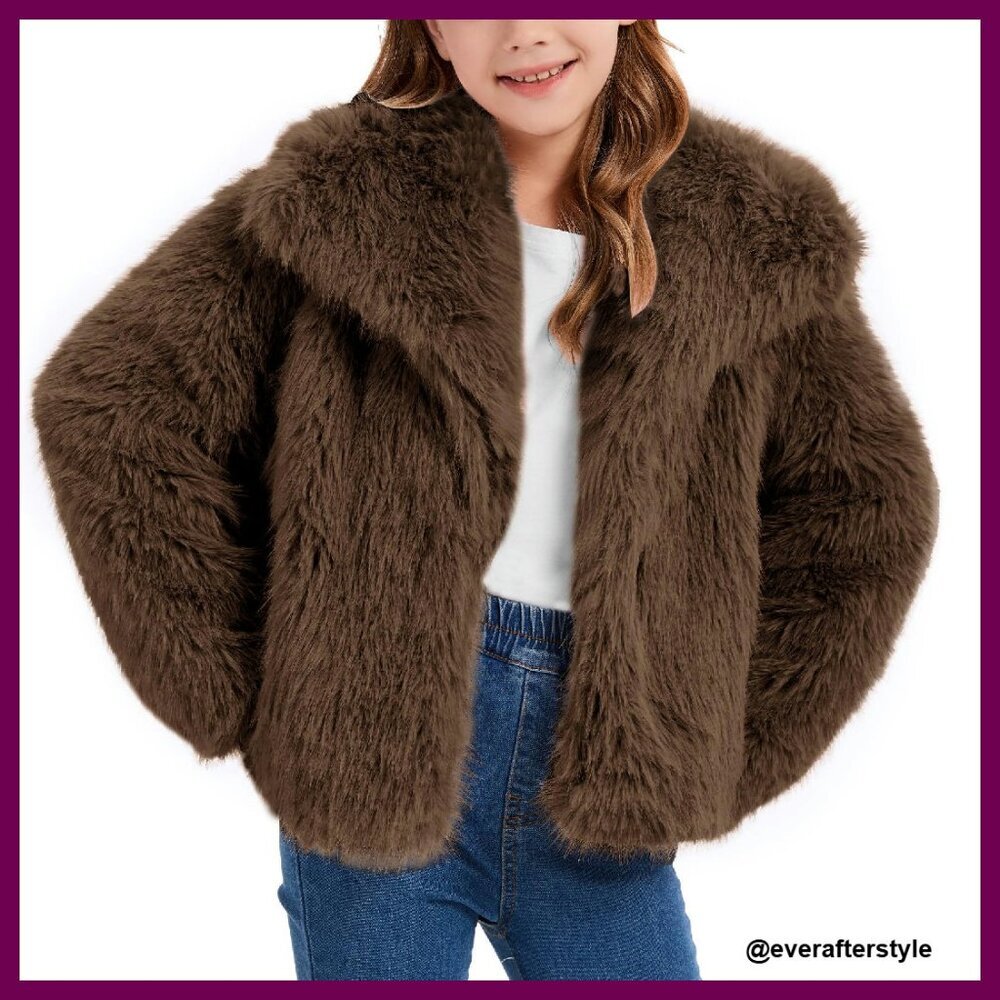 Girls Faux Fur Jacket Fluffy Fleece Winter Coat Chic Trendy Y2K Style